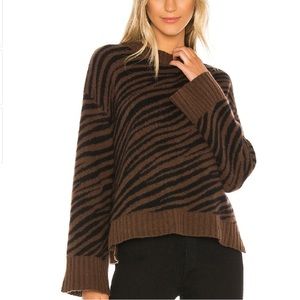 White + Warren cashmere zebra jacquard crewneck sweater